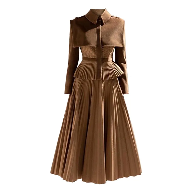 Pleated Top Skirt Wool Cashmere Set