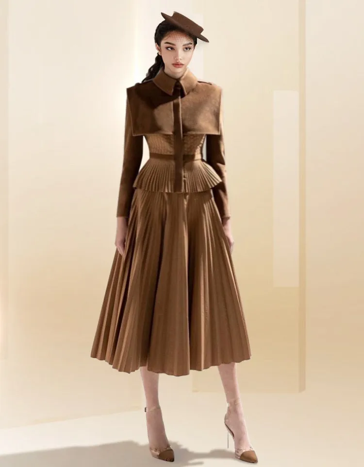 Pleated Top Skirt Wool Cashmere Set