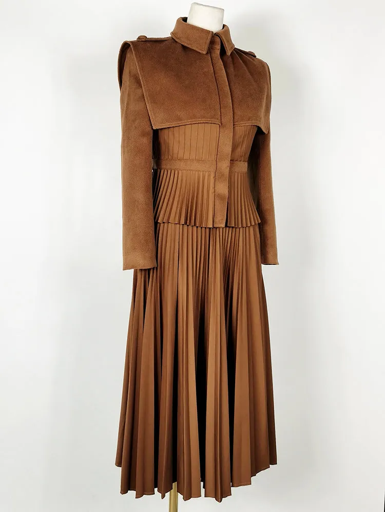 Pleated Top Skirt Wool Cashmere Set
