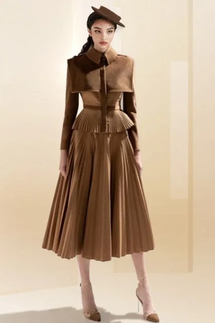 Pleated Top Skirt Wool Cashmere Set