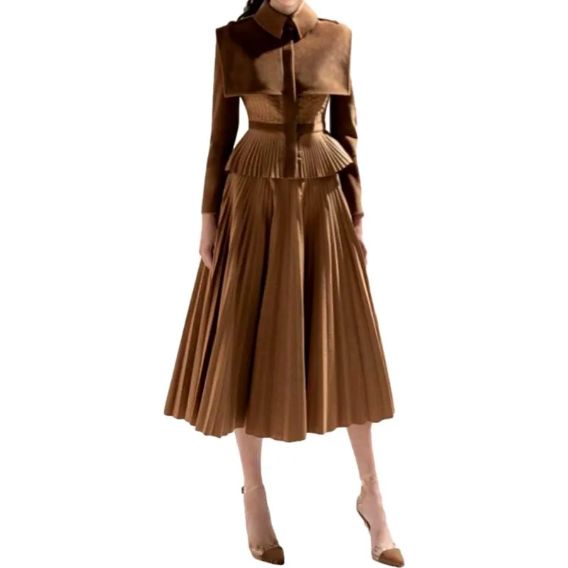 Pleated Top Skirt Wool Cashmere Set