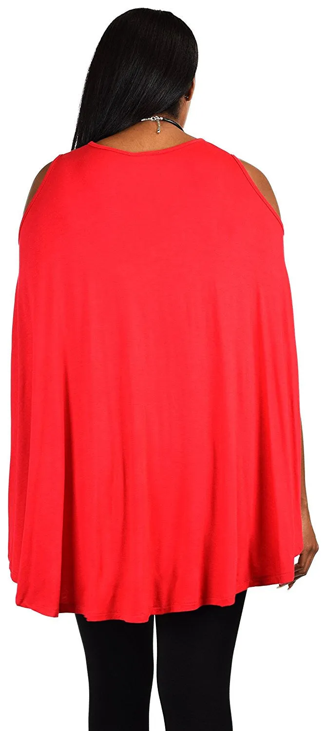 Plus Size Summer Batwing Cold Shoulder Tunic Blouse Top
