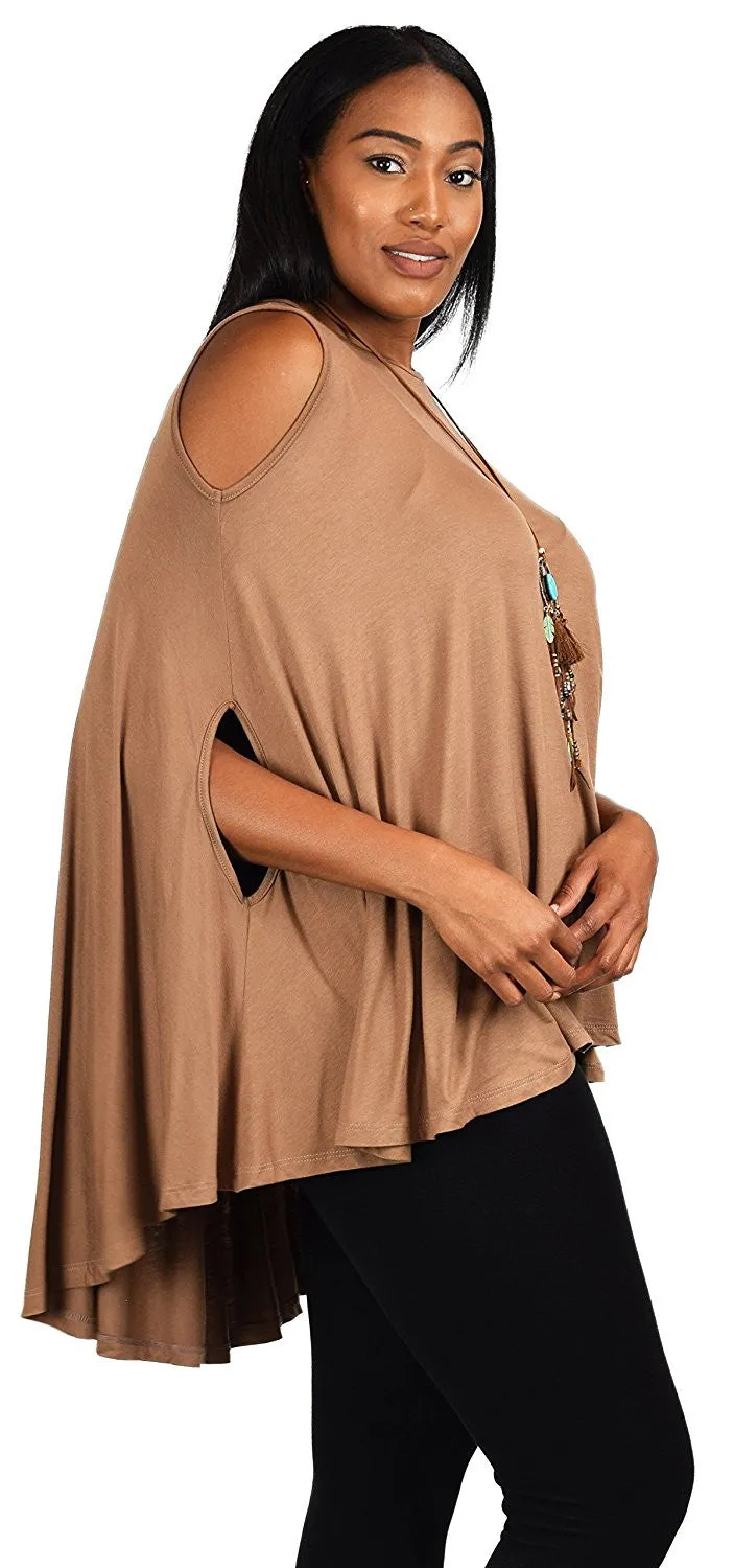Plus Size Summer Batwing Cold Shoulder Tunic Blouse Top