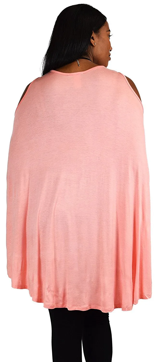 Plus Size Summer Batwing Cold Shoulder Tunic Blouse Top