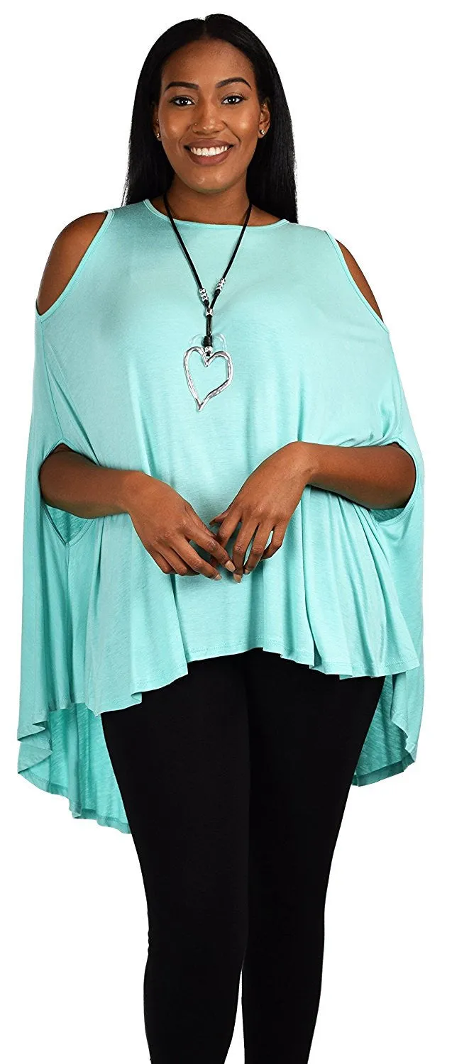 Plus Size Summer Batwing Cold Shoulder Tunic Blouse Top