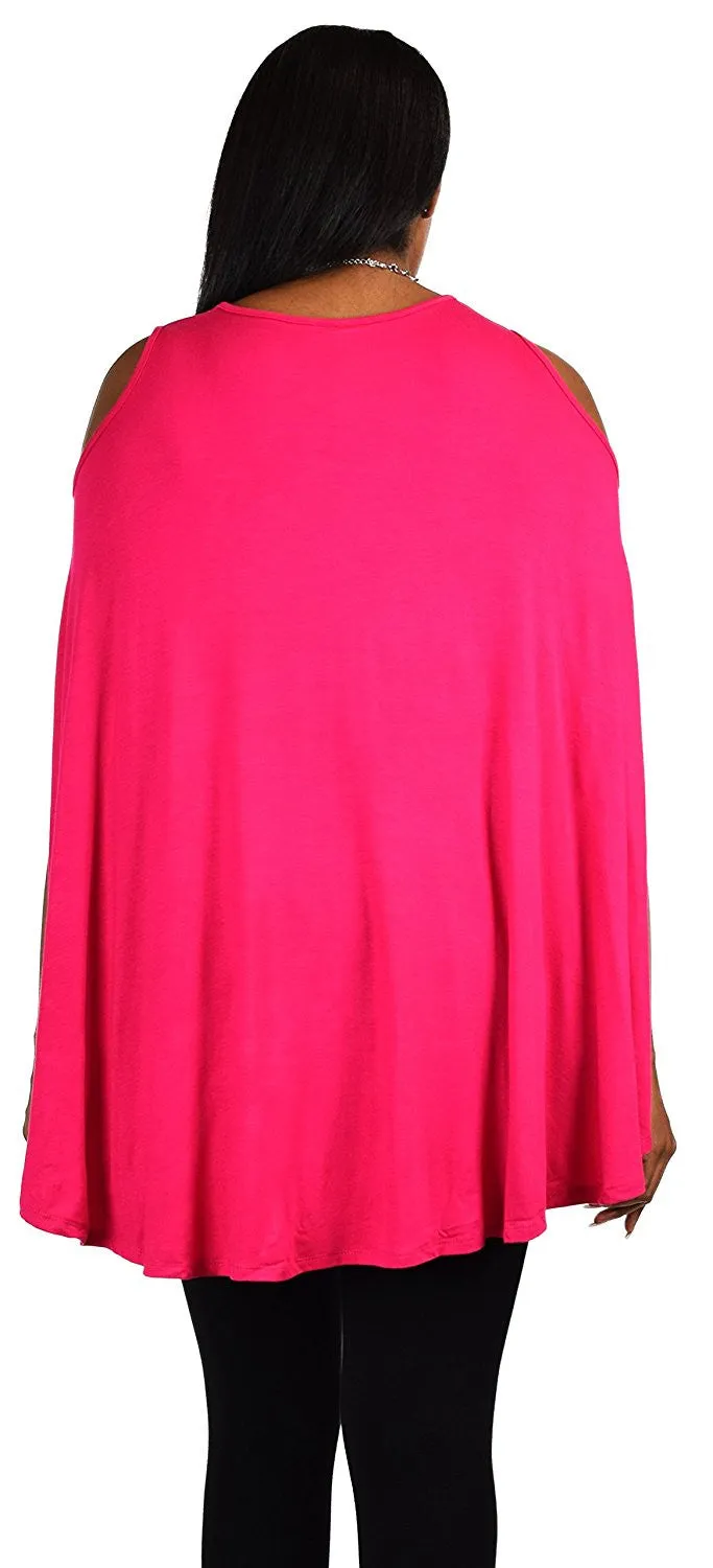 Plus Size Summer Batwing Cold Shoulder Tunic Blouse Top
