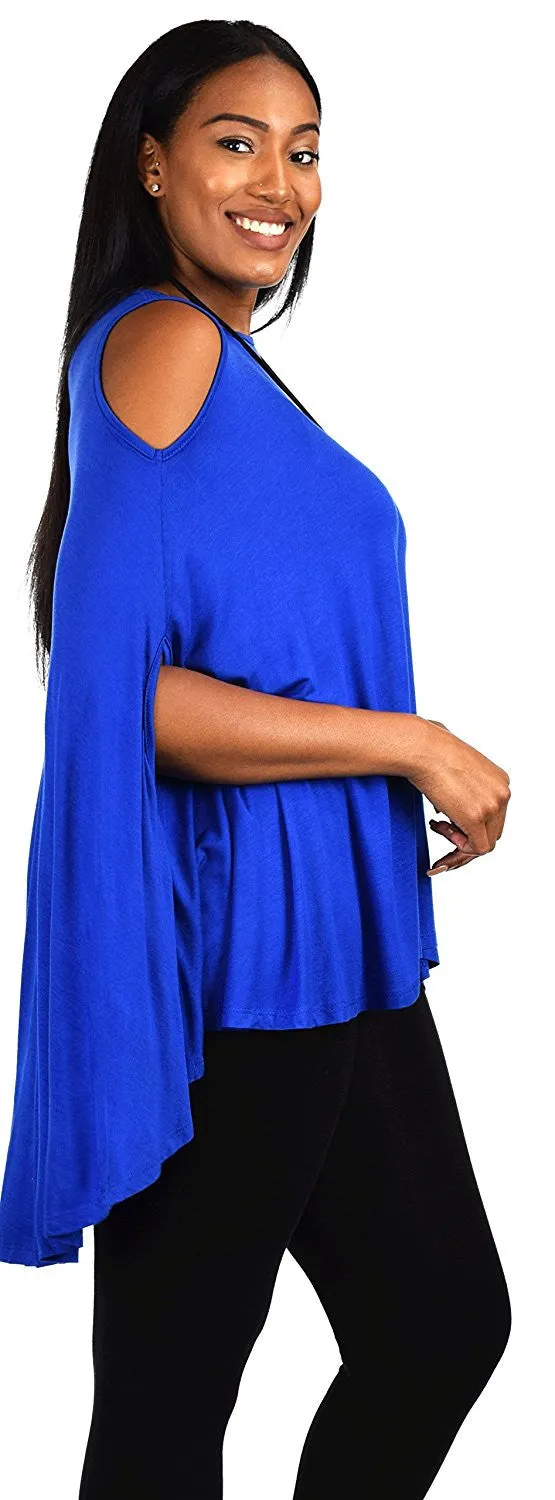 Plus Size Summer Batwing Cold Shoulder Tunic Blouse Top