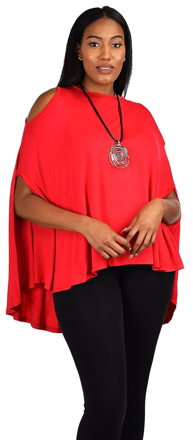 Plus Size Summer Batwing Cold Shoulder Tunic Blouse Top