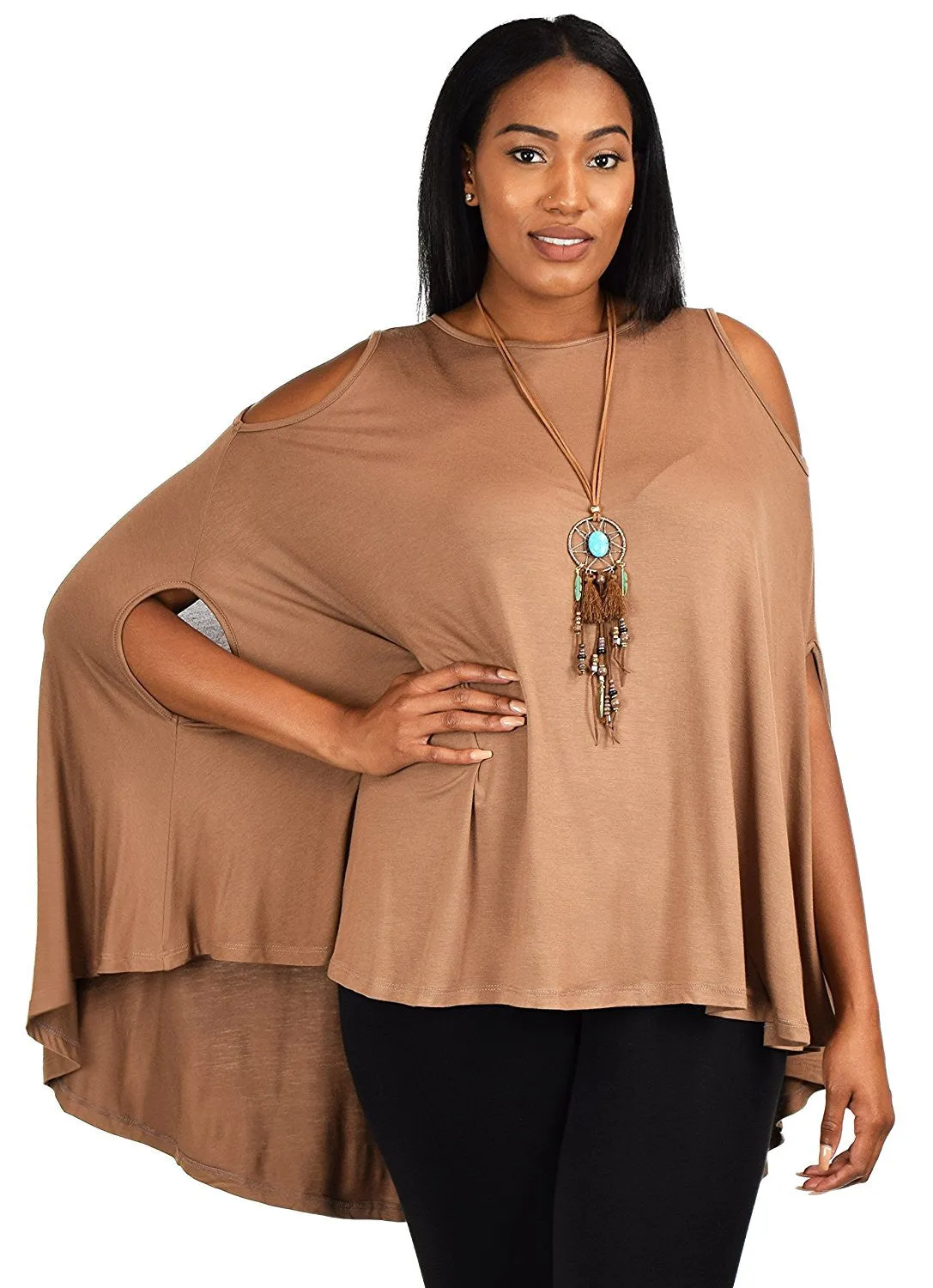 Plus Size Summer Batwing Cold Shoulder Tunic Blouse Top