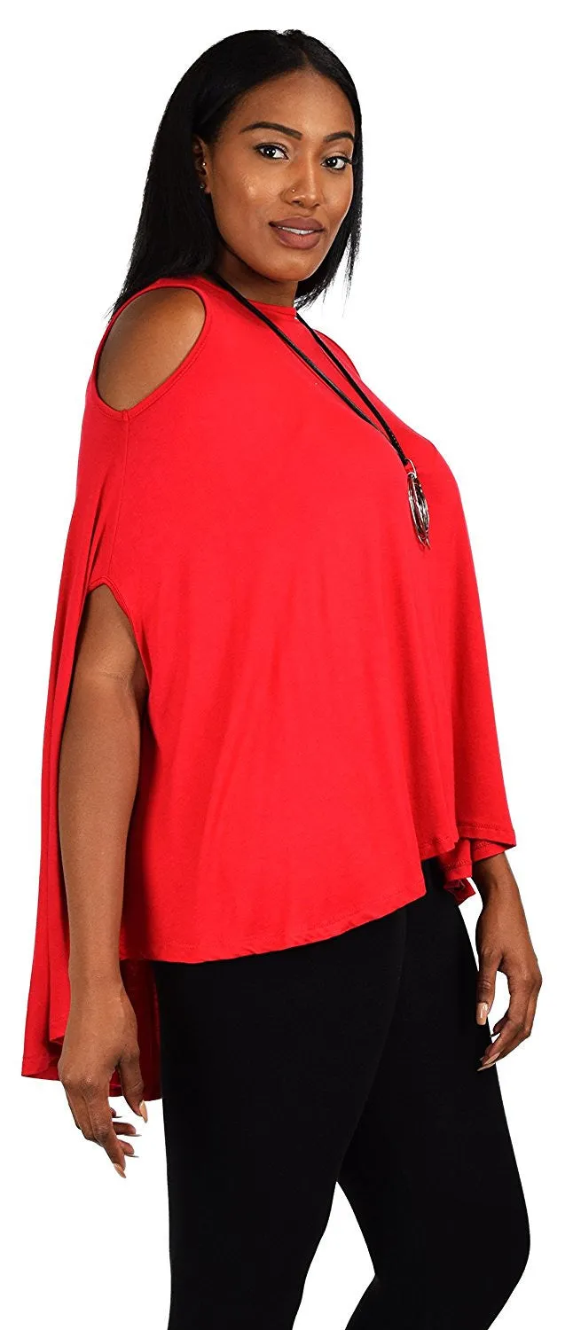 Plus Size Summer Batwing Cold Shoulder Tunic Blouse Top