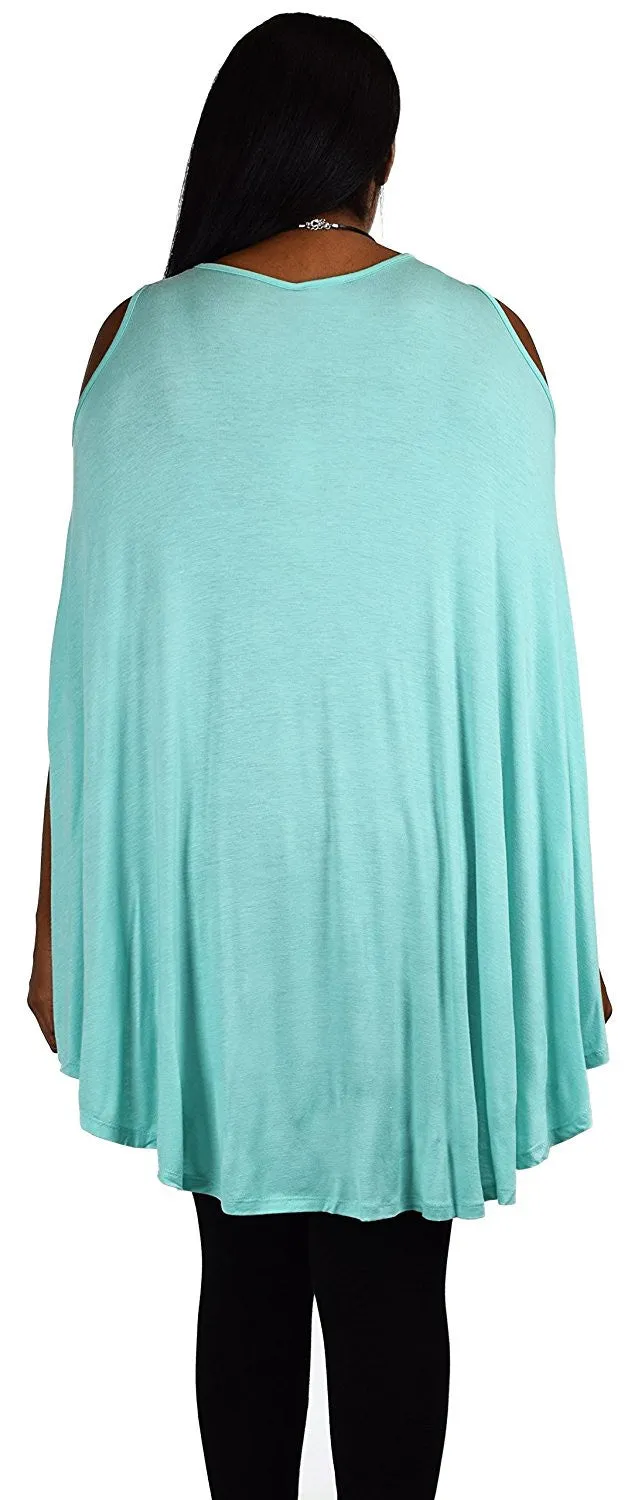 Plus Size Summer Batwing Cold Shoulder Tunic Blouse Top