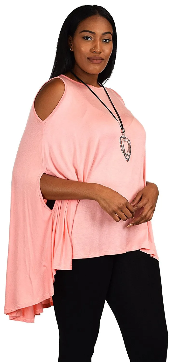 Plus Size Summer Batwing Cold Shoulder Tunic Blouse Top