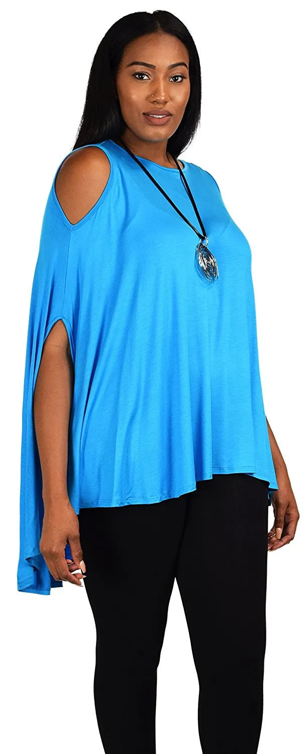 Plus Size Summer Batwing Cold Shoulder Tunic Blouse Top