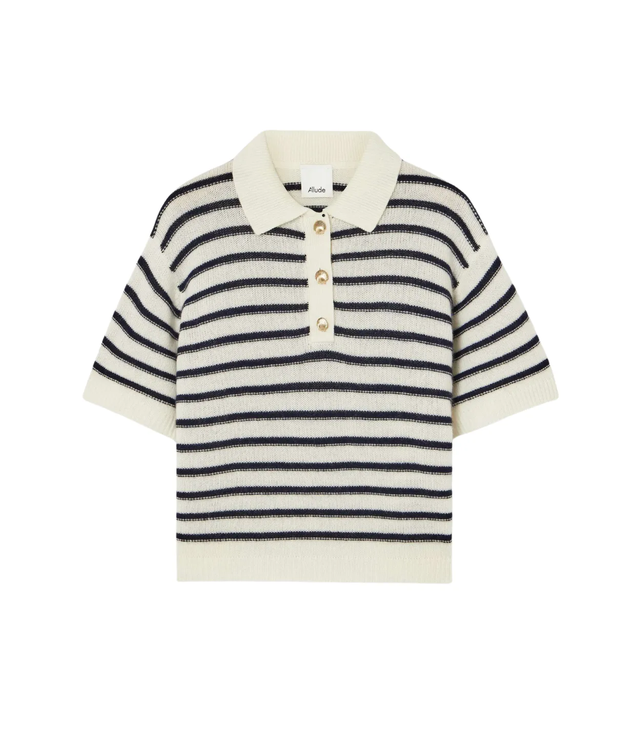 Polo Short Sleeve Sweater in Cream Stripe
