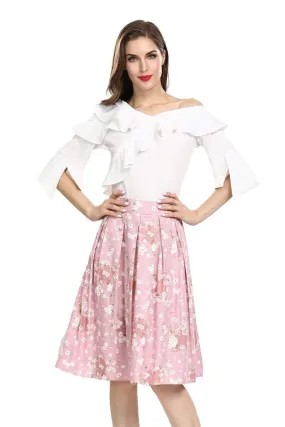 Pretty in Pink Box Pleated Cherry Blossom Skirt with Pockets