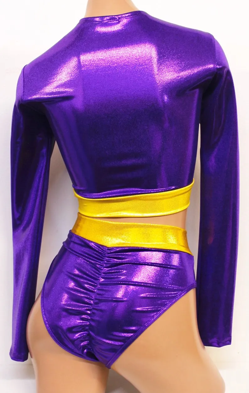 Purple Bat Hero Costume Set with Long Sleeve Top with Highcut Bottoms