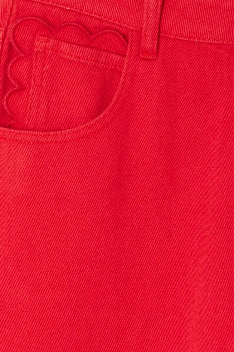 Red Denim Scallop Jeans