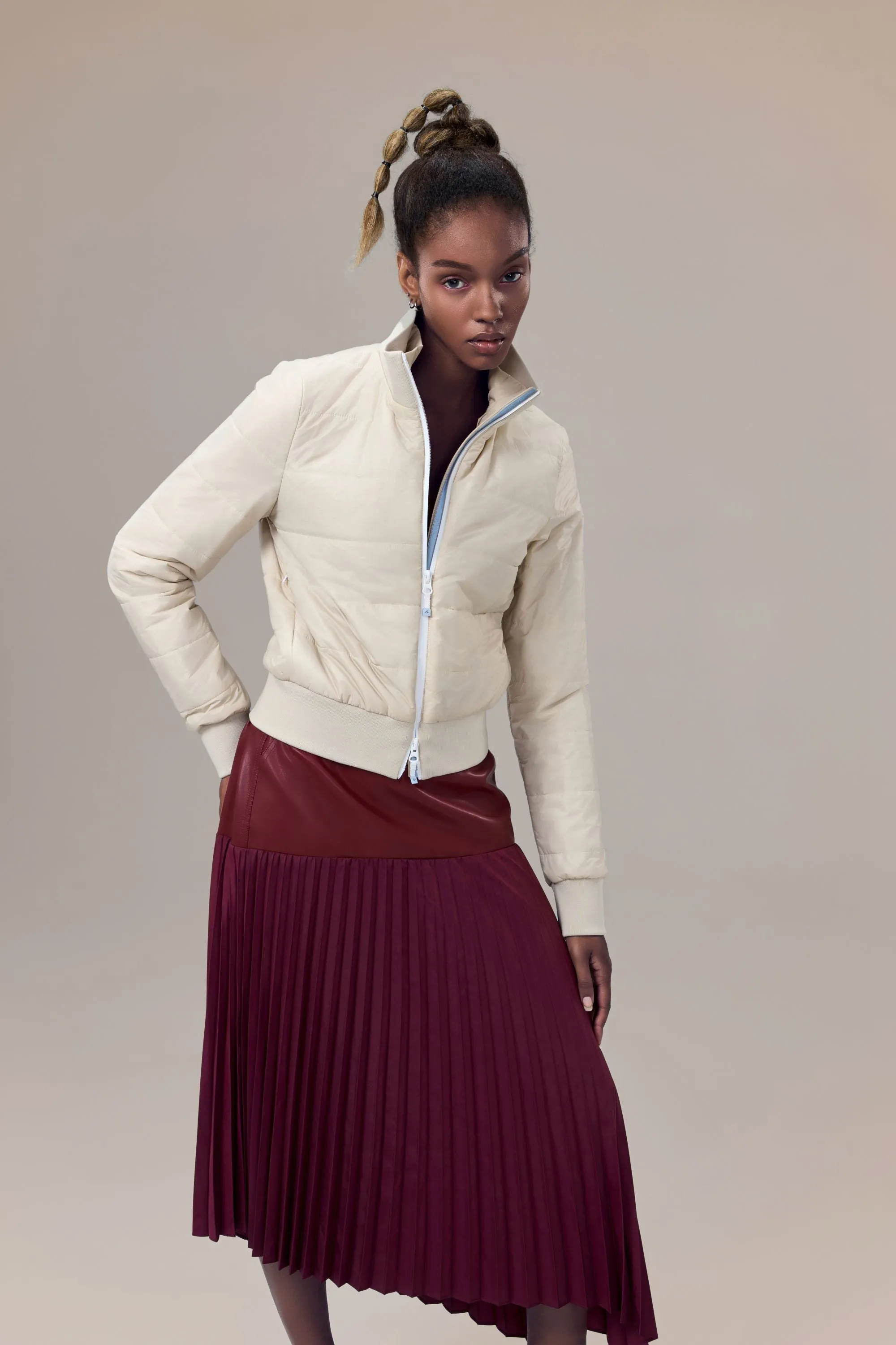 Savoy Recycled Polyester Pleated Skirt with Sustainable Vegan Leather Panels