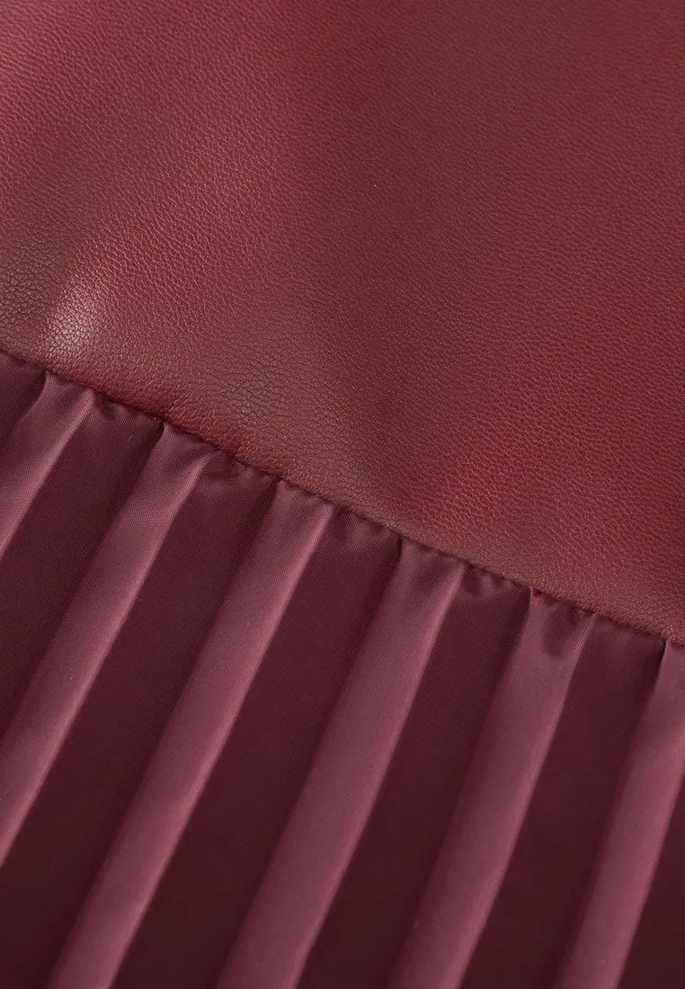 Savoy Recycled Polyester Pleated Skirt with Sustainable Vegan Leather Panels