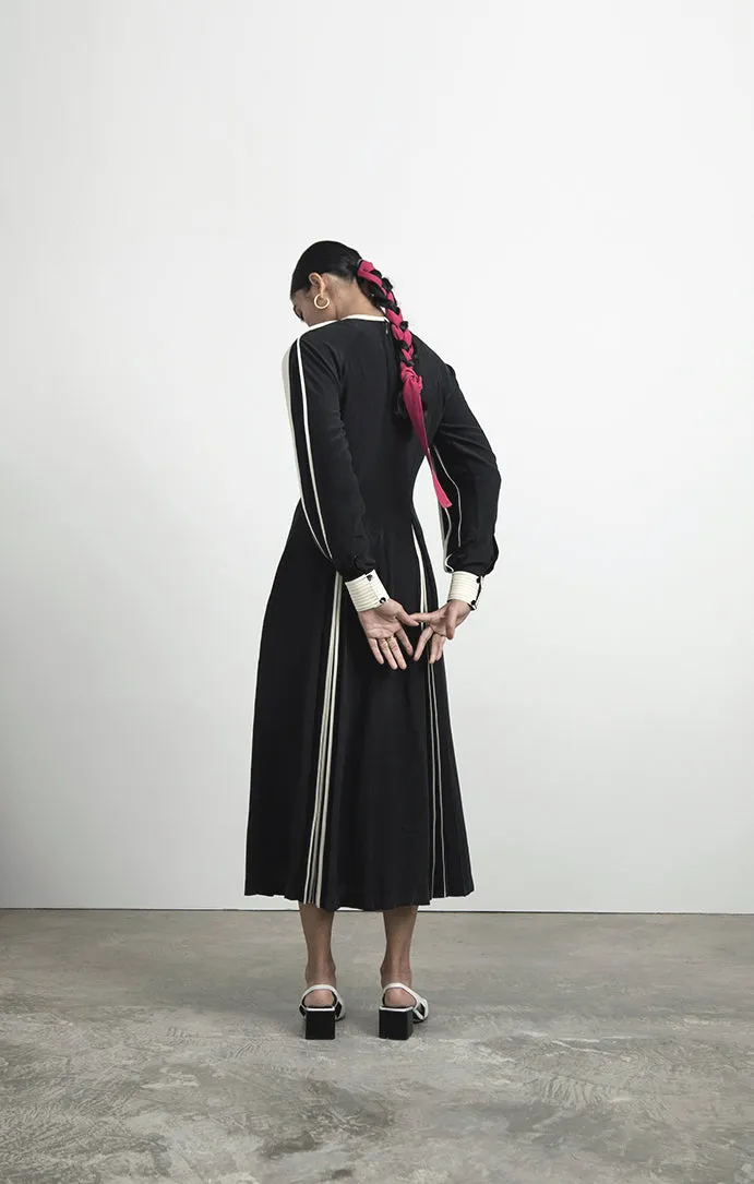 Silk Dress with Hand-bound Pleated Sleeves