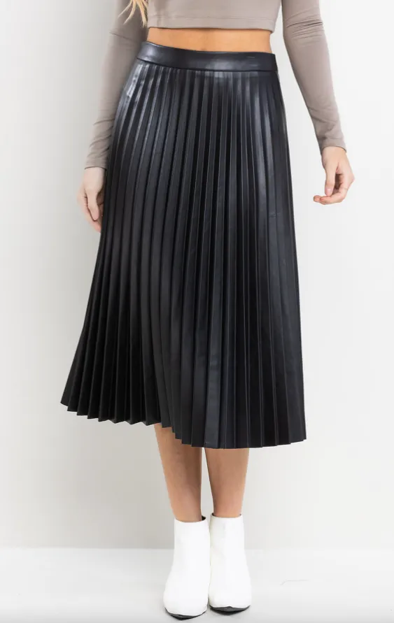 Sonya Vegan Leather Pleated Skirt
