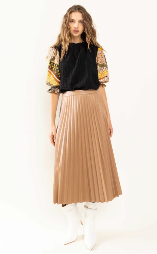 Sonya Vegan Leather Pleated Skirt