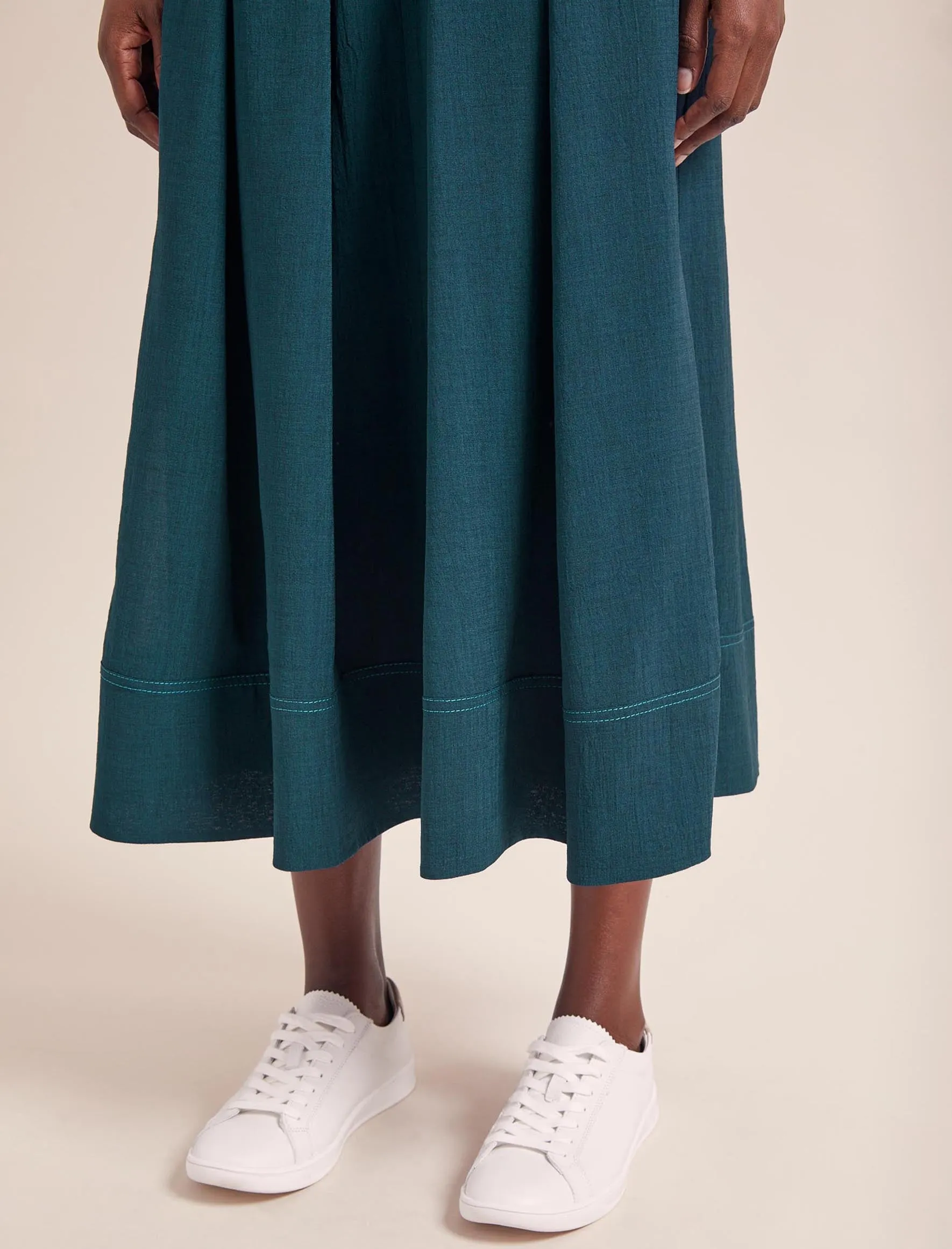 Sophia Techni Voile Pleated Maxi Skirt - Petrol Blue