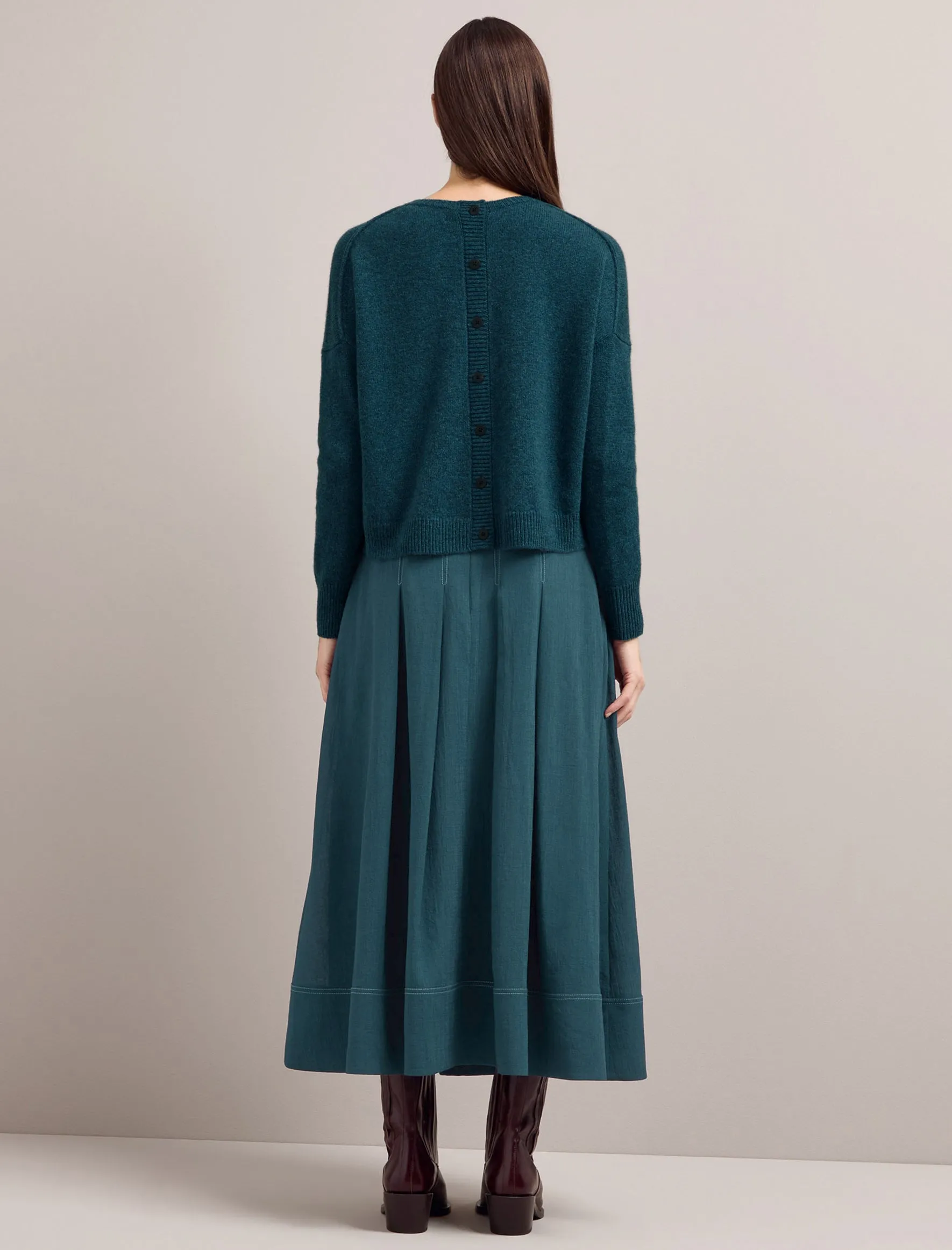 Sophia Techni Voile Pleated Maxi Skirt - Petrol Blue