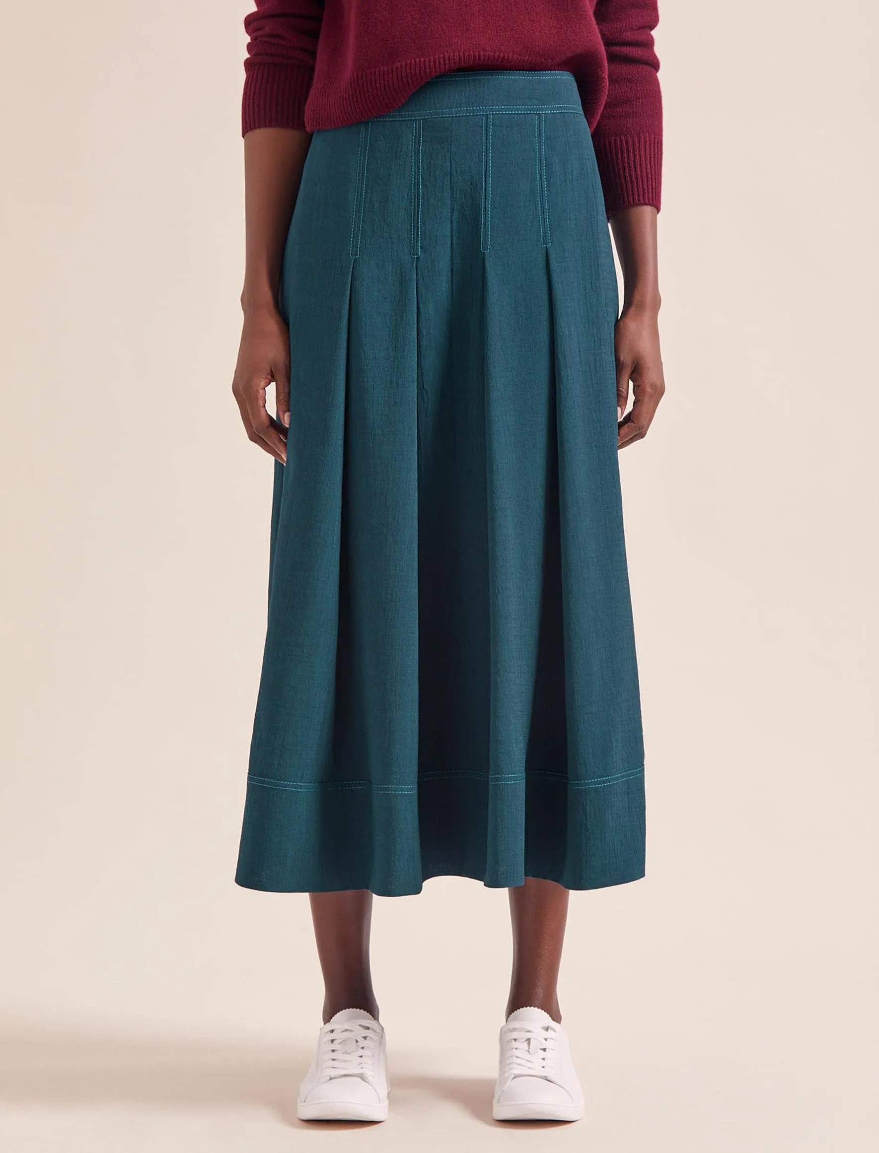 Sophia Techni Voile Pleated Maxi Skirt - Petrol Blue