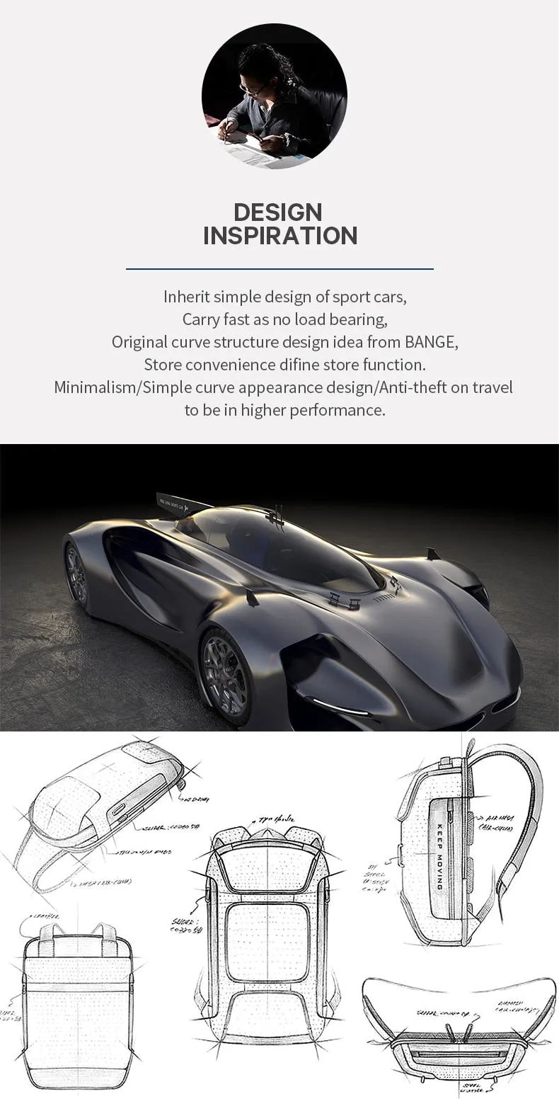 Sports-car-inspired Smart Waterproof Scratch-resistant Shoulder Bag