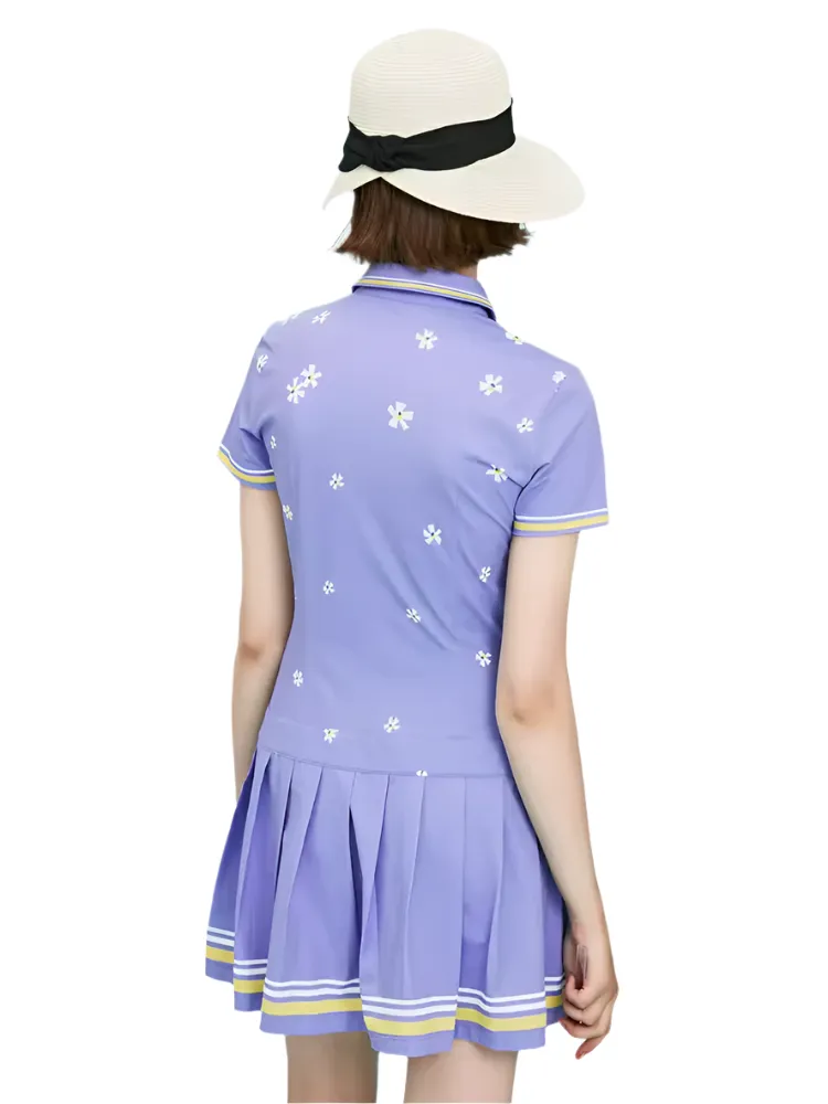 SVG Golf Light Purple Flower Print Pleated Dress