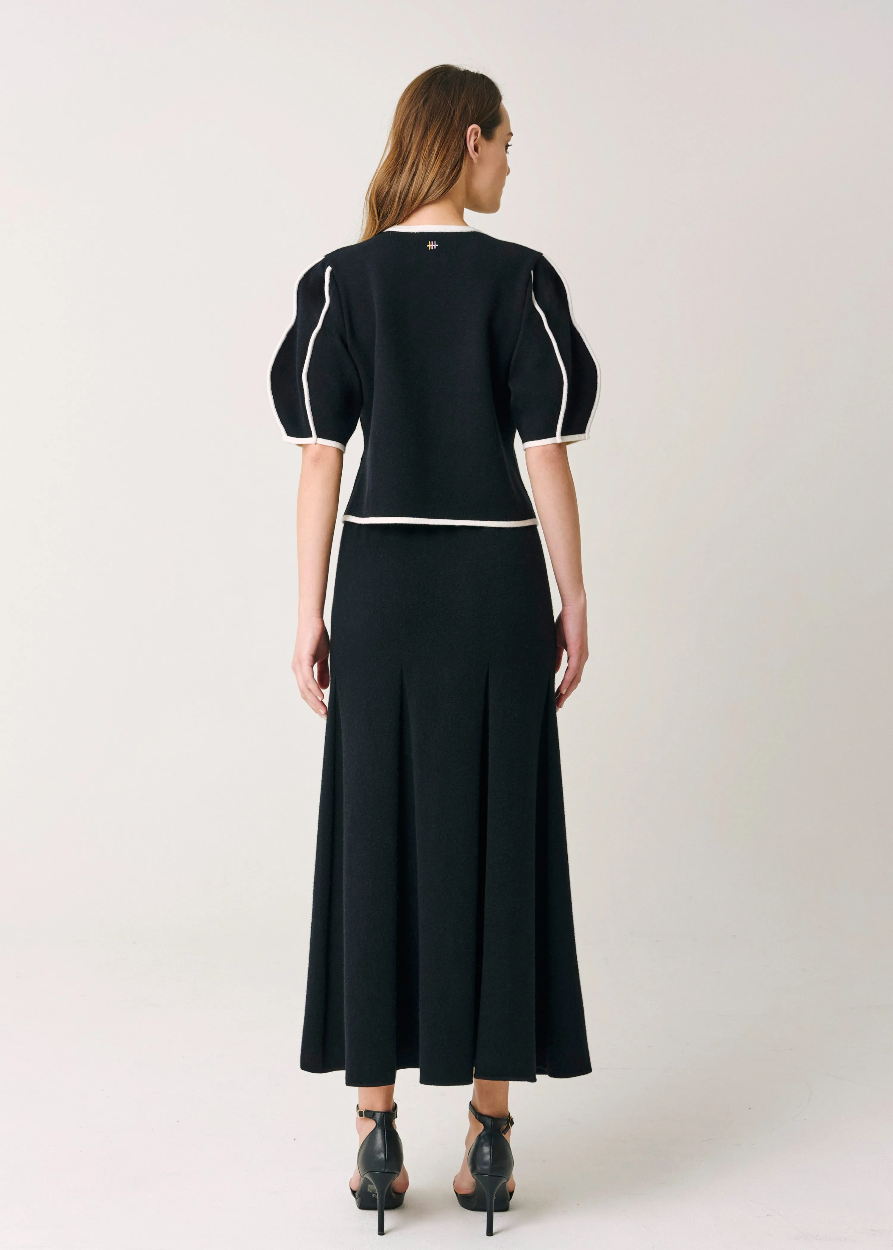 Sylvie Pleated Cashmere Midi Skirt - Black