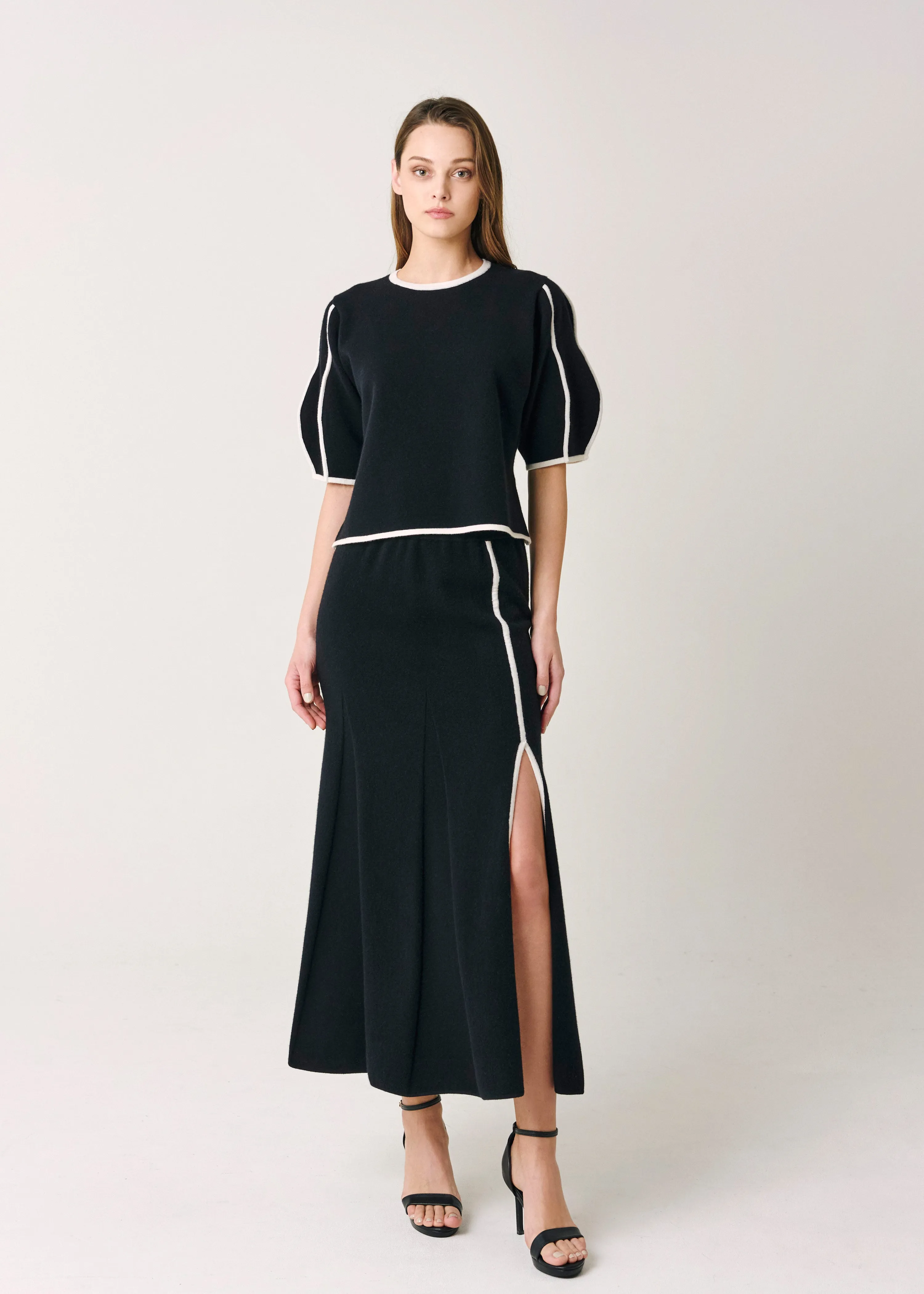 Sylvie Pleated Cashmere Midi Skirt - Black