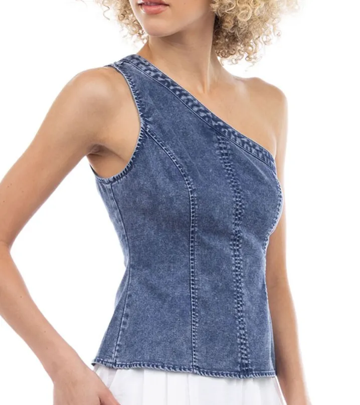 Tencel One Shoulder Denim Top