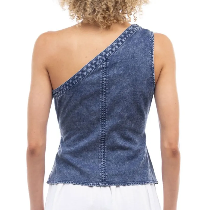 Tencel One Shoulder Denim Top