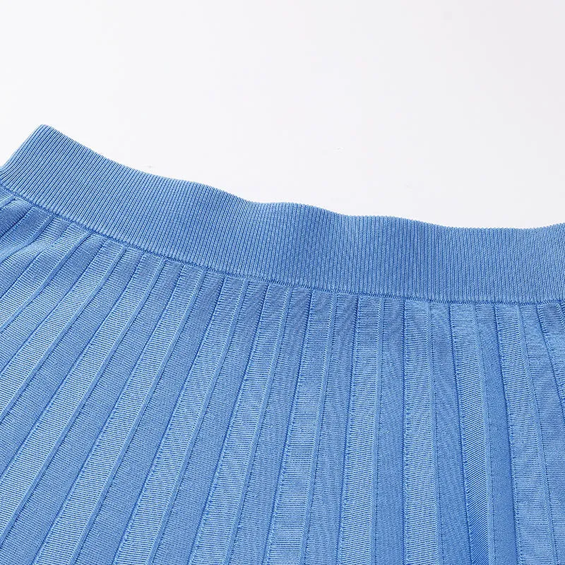 V-Neck Knit Top And Mini Pleated Skirt College Style Two-Piece Set