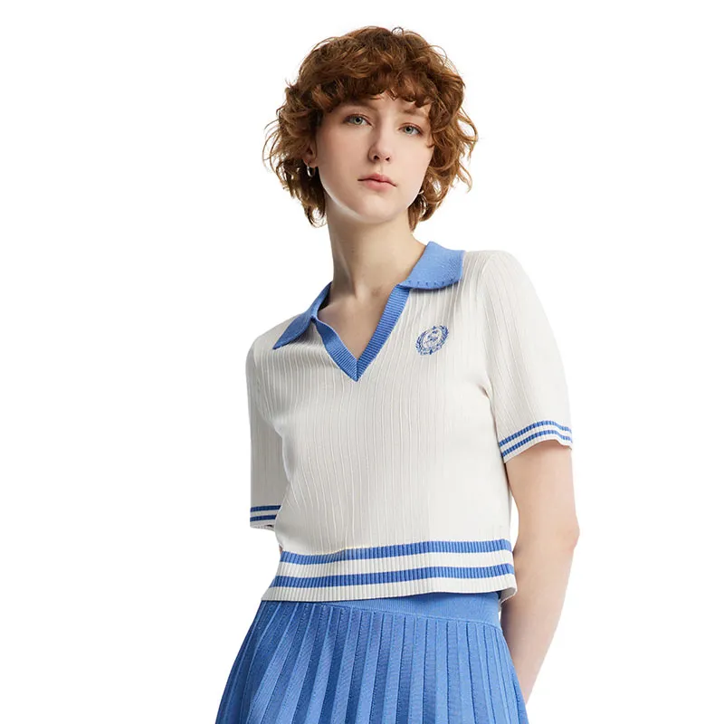 V-Neck Knit Top And Mini Pleated Skirt College Style Two-Piece Set