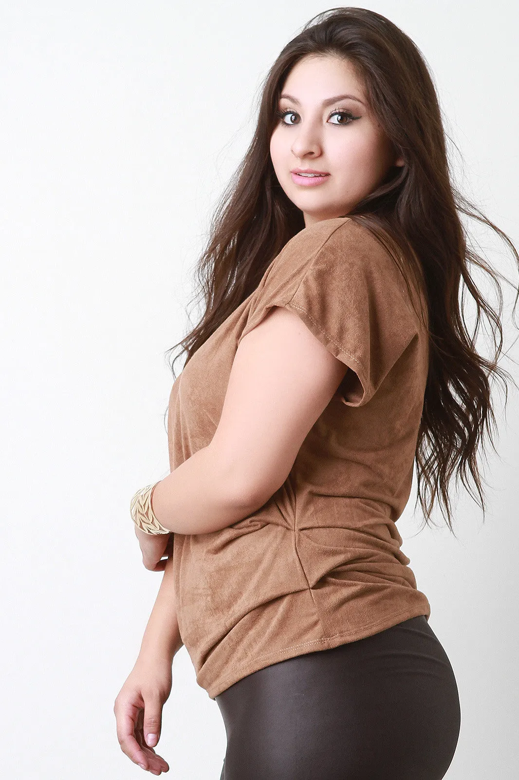 Vegan Suede Short Sleeved Top