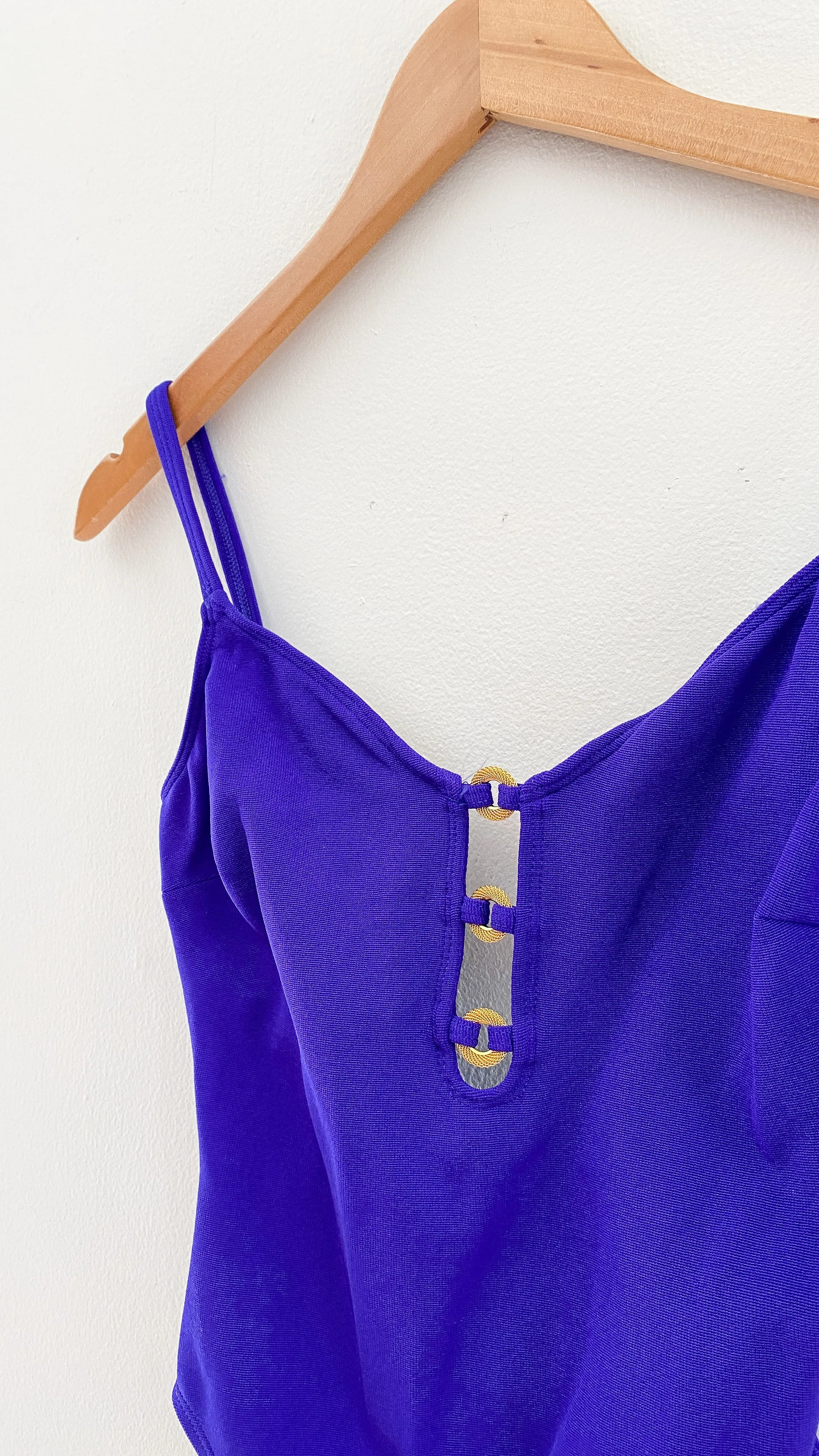 Vintage 80’s La Blanca Dark Purple & Gold Swim One Piece (XS)
