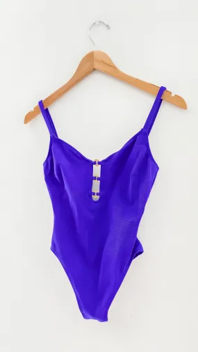 Vintage 80’s La Blanca Dark Purple & Gold Swim One Piece (XS)