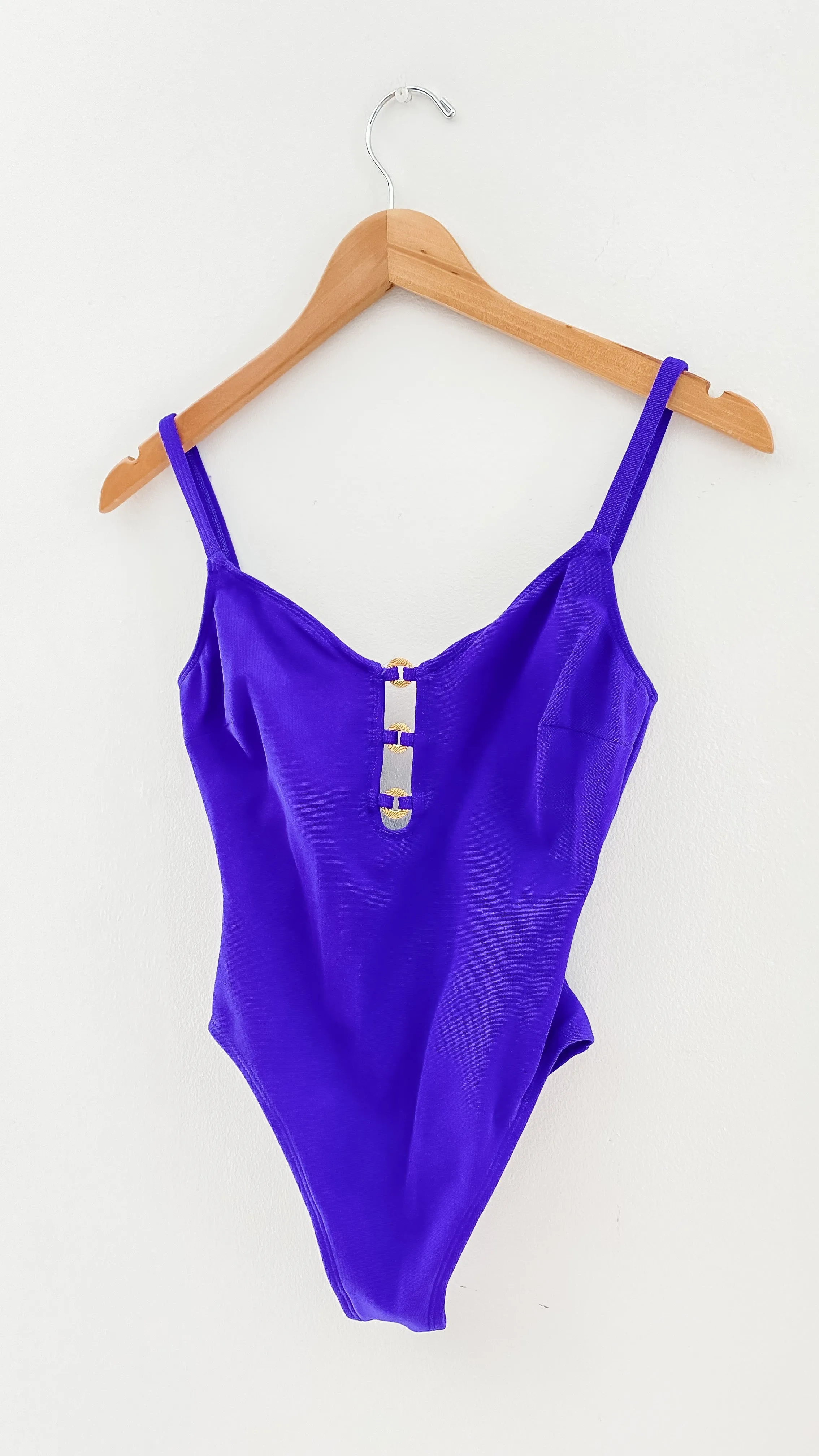 Vintage 80’s La Blanca Dark Purple & Gold Swim One Piece (XS)