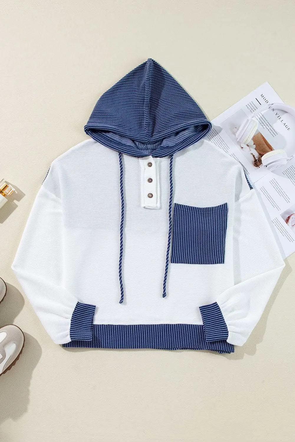 White Colorblock Hoodie - Chic Style