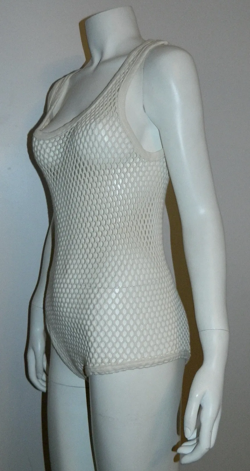 white mesh bodysuit vintage 1960s Clothes Hose openwork cotton tank top