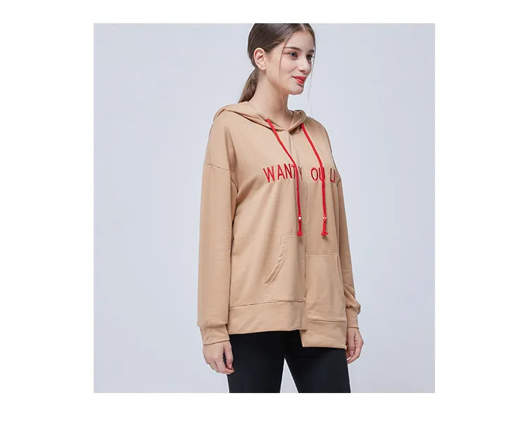 Wjczt Spring Pockets Loose Women's Hoodies Irregular All-match Long-sleeved Female Sweatshirt Fashion Casual Pullover S-XL