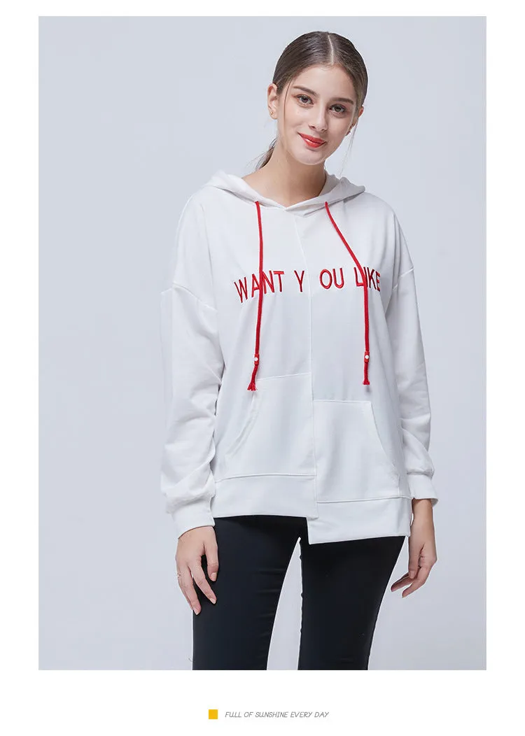 Wjczt Spring Pockets Loose Women's Hoodies Irregular All-match Long-sleeved Female Sweatshirt Fashion Casual Pullover S-XL