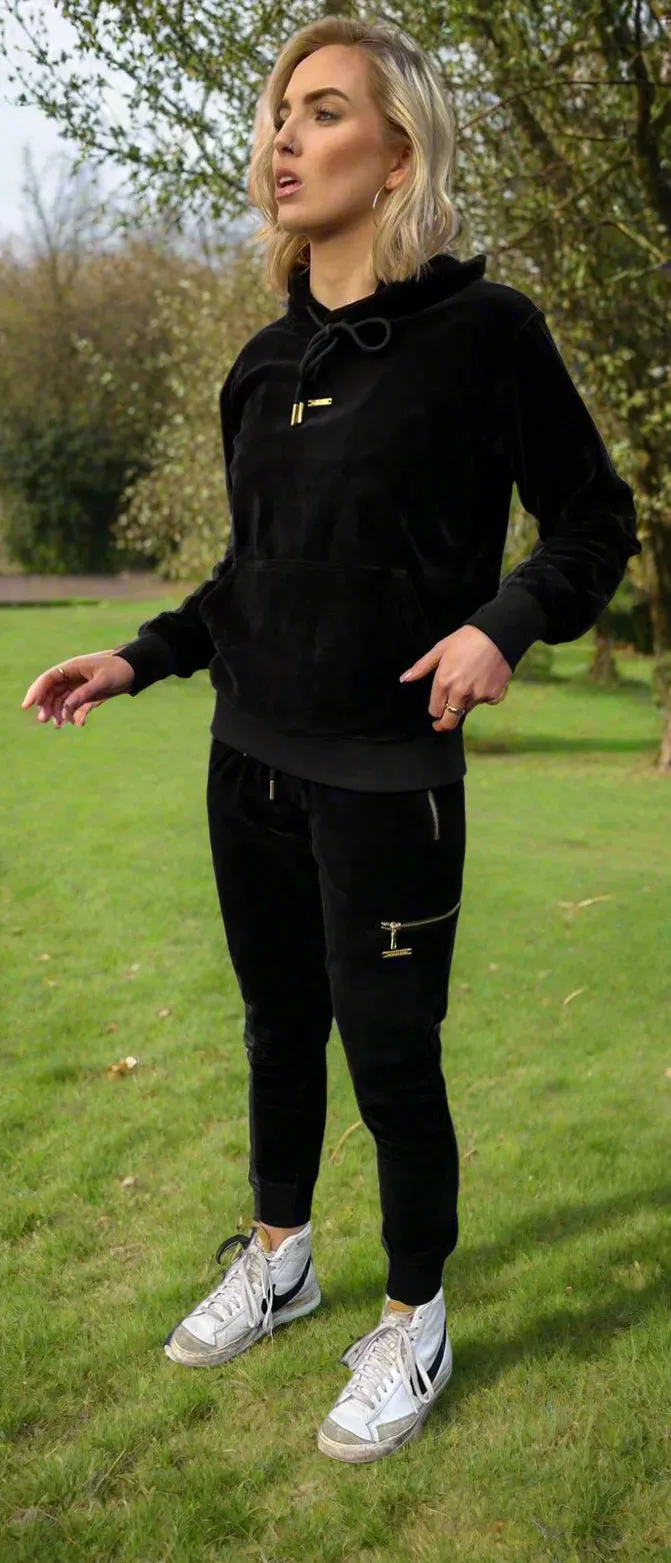 Women’s Black Velour Hoodie