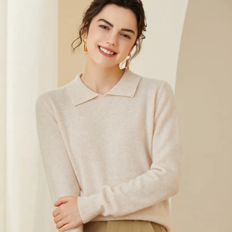 Women's Cashmere Sweater Polo Collar Pullover Cashmere Sweater