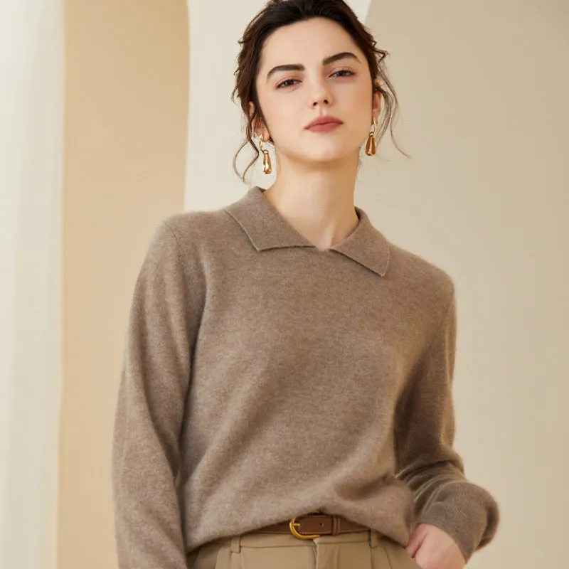Women's Cashmere Sweater Polo Collar Pullover Cashmere Sweater