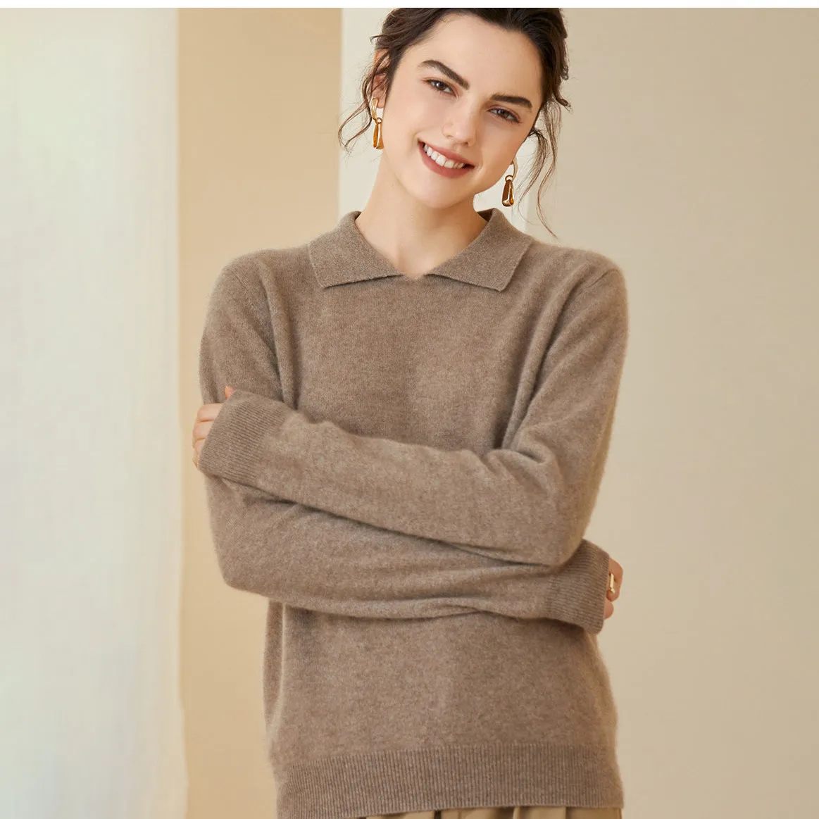 Women's Cashmere Sweater Polo Collar Pullover Cashmere Sweater