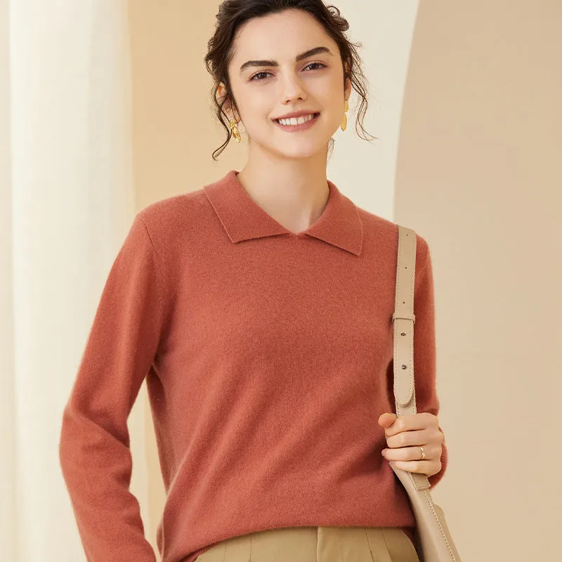 Women's Cashmere Sweater Polo Collar Pullover Cashmere Sweater